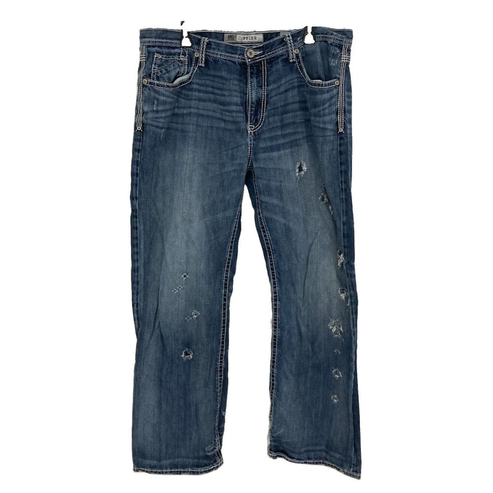 Men's BKE Tyler Jeans Straight Leg Distressed Medium Wash Blue Size 38R